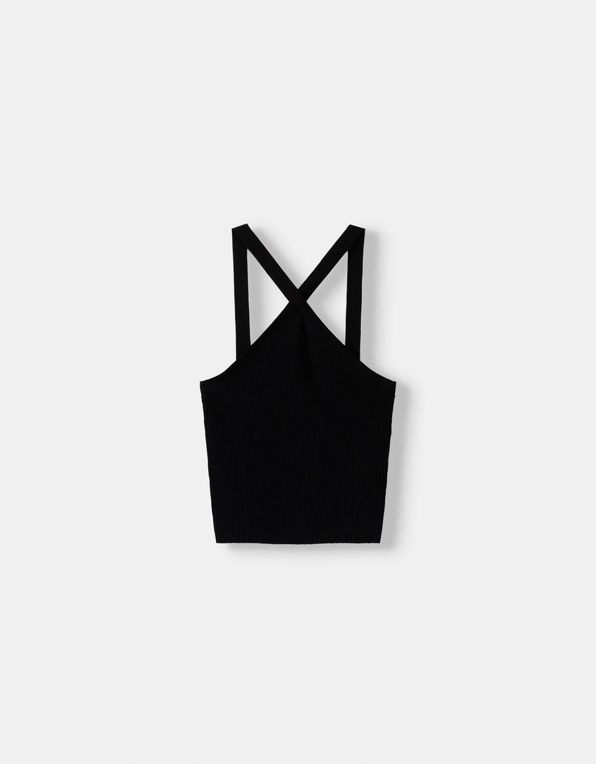 Viscose halterneck top-Black-4