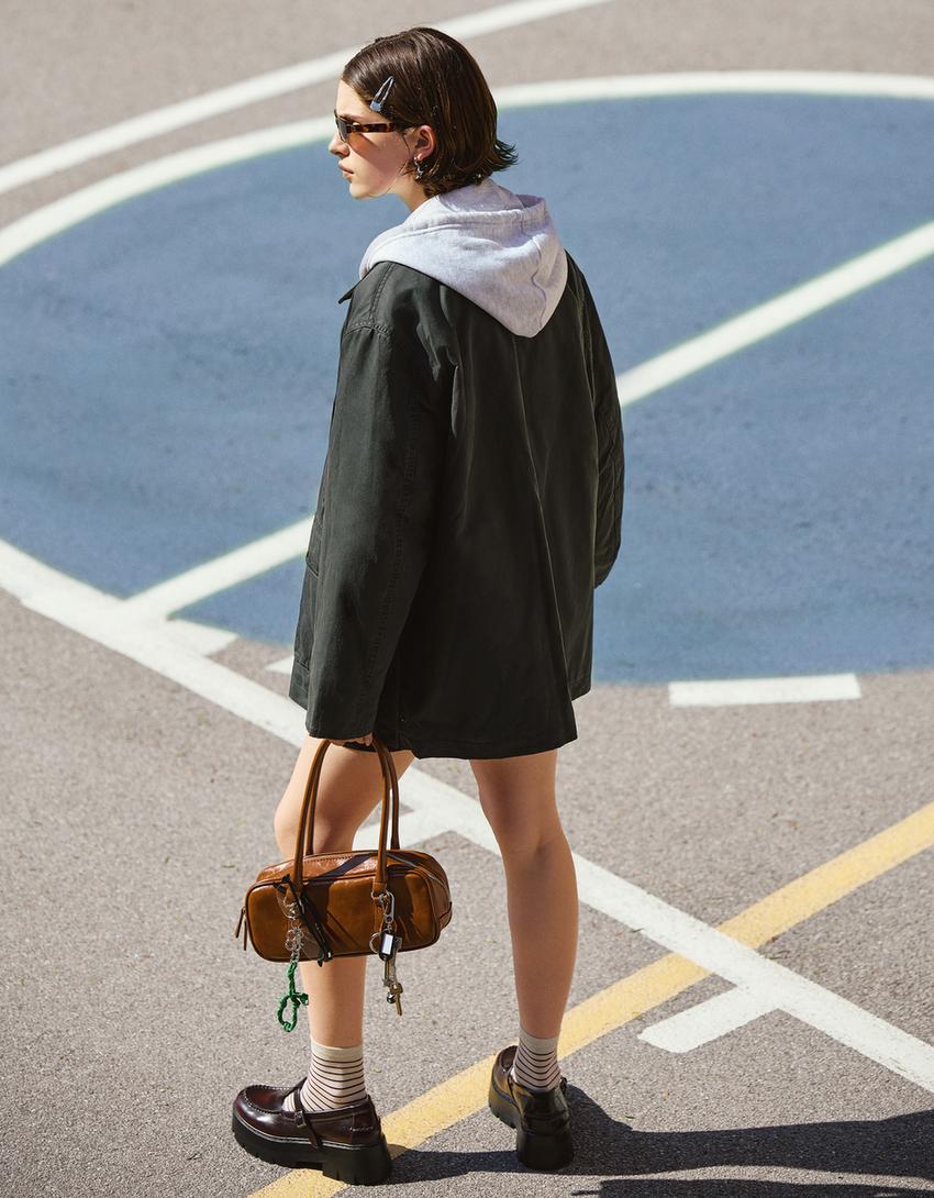Jacket with contrast collar-Khaki