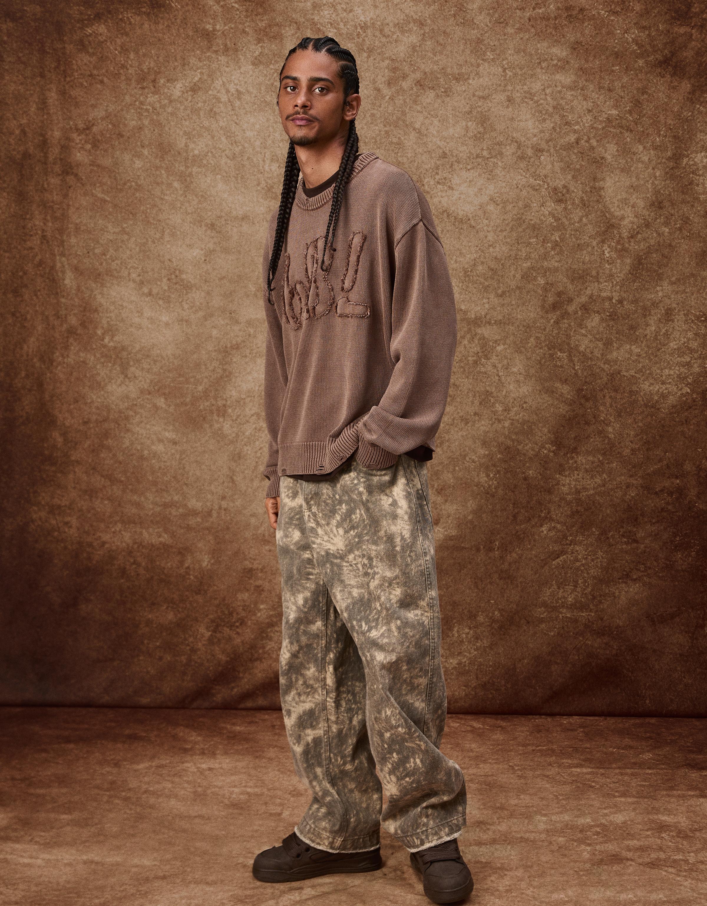 Bershka Hose Mit Nieten-Print Herren 44 Braun