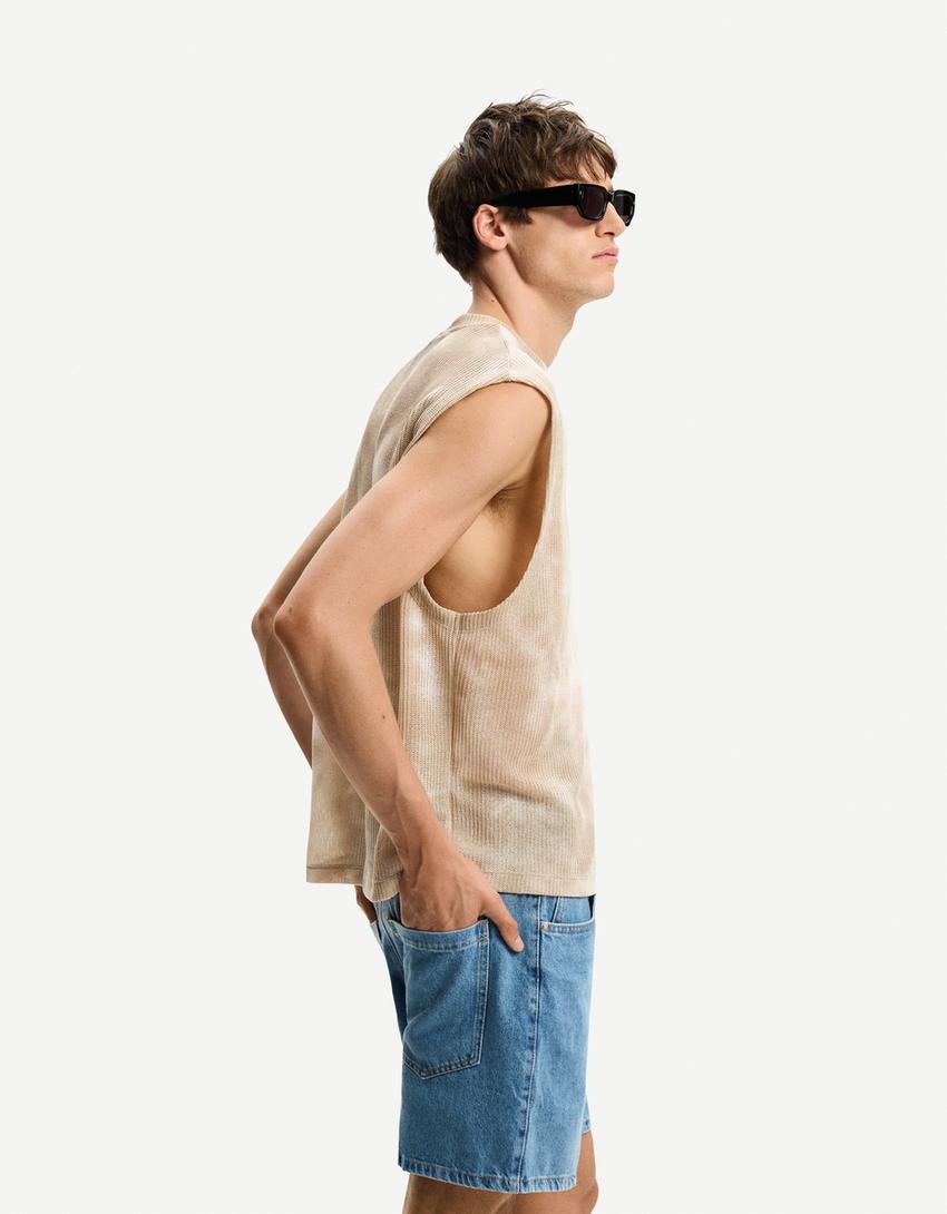 Camiseta sin mangas rústica tie dye-Beige-1