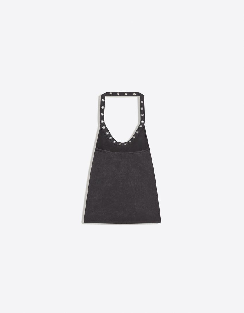 Halter top with eyelets-Dark grey