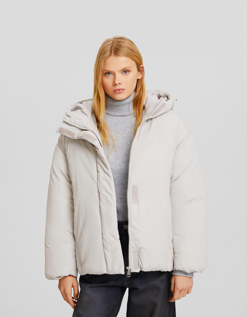 Nylon quilted jacket with hood-Grey-0