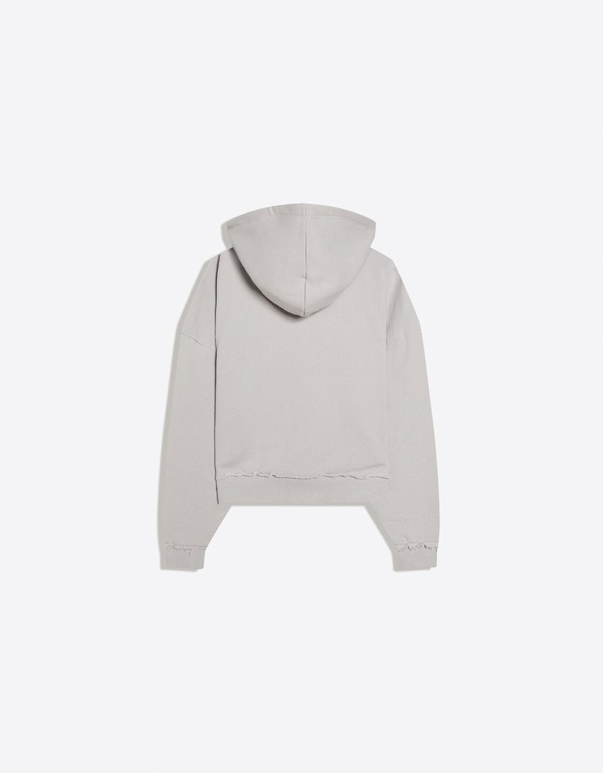 Boxy zip-up print sweatshirt-Grey