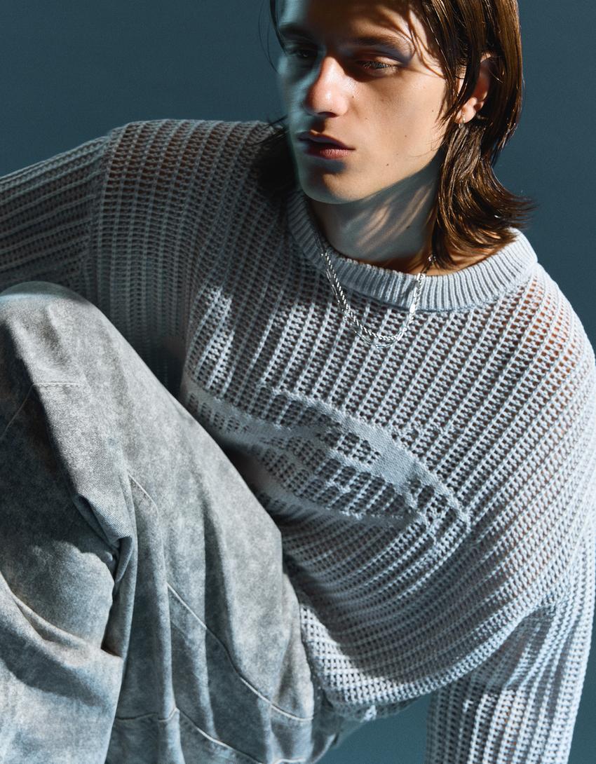 Pull mesh effet lavé-Gris
