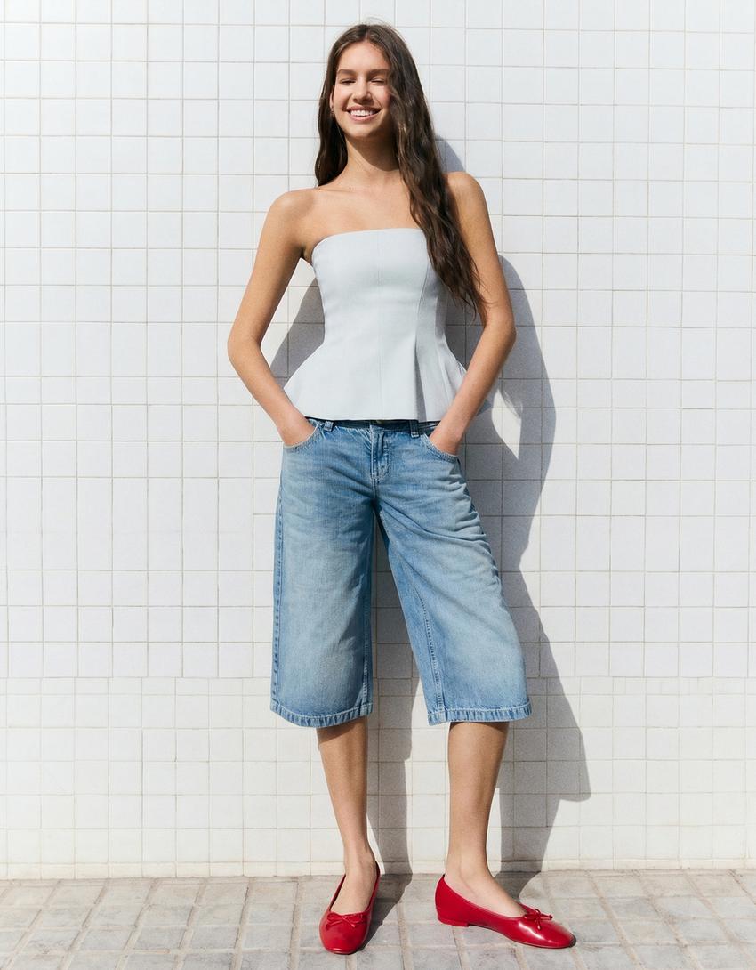 Top bustier à nouer au dos-Bleu clair
