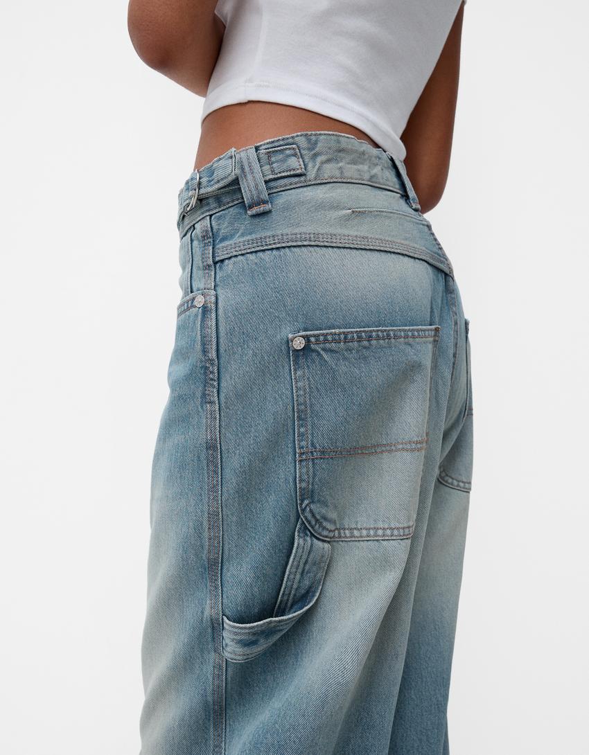 Adjustable balloon fit carpenter jeans-Light blue