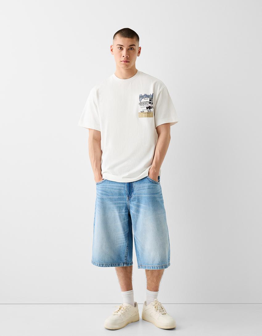 T-shirt manches courtes boxy fit imprimé-Blanc-4