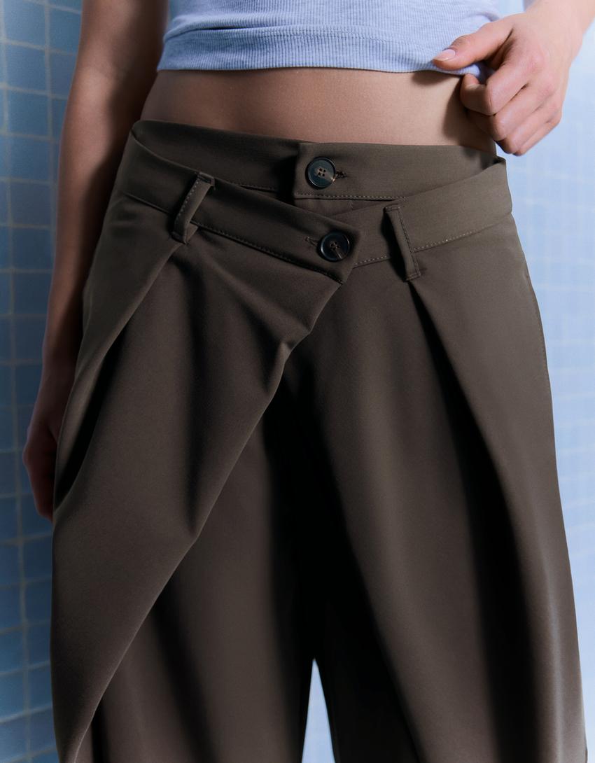 Double-button pleat trousers-Sand