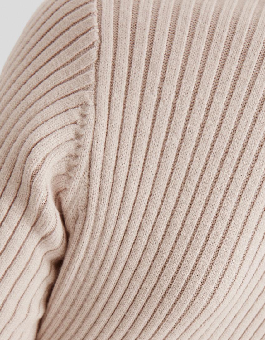 فستان مضلع متوسط الطول بأكمام طويلة وفتحة خلفية-رمادي-5