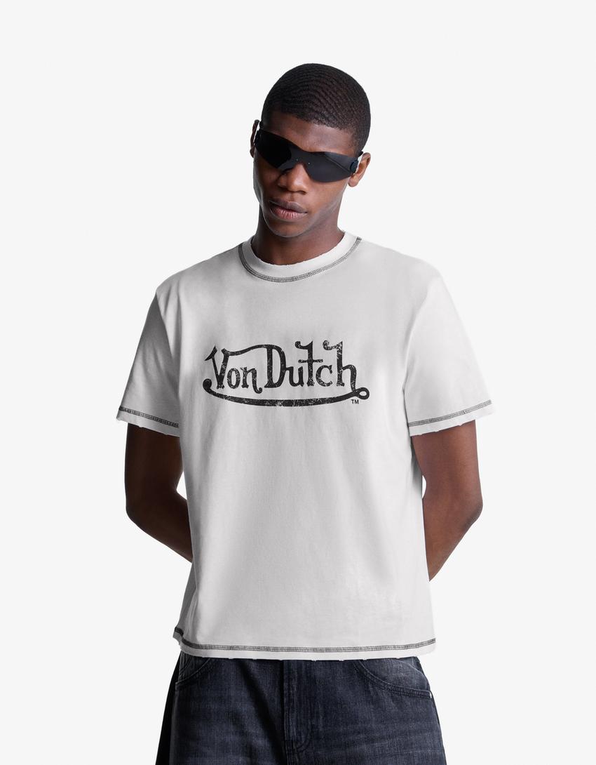 Von Dutch kısa kollu baskılı tişört-Beyaz-0