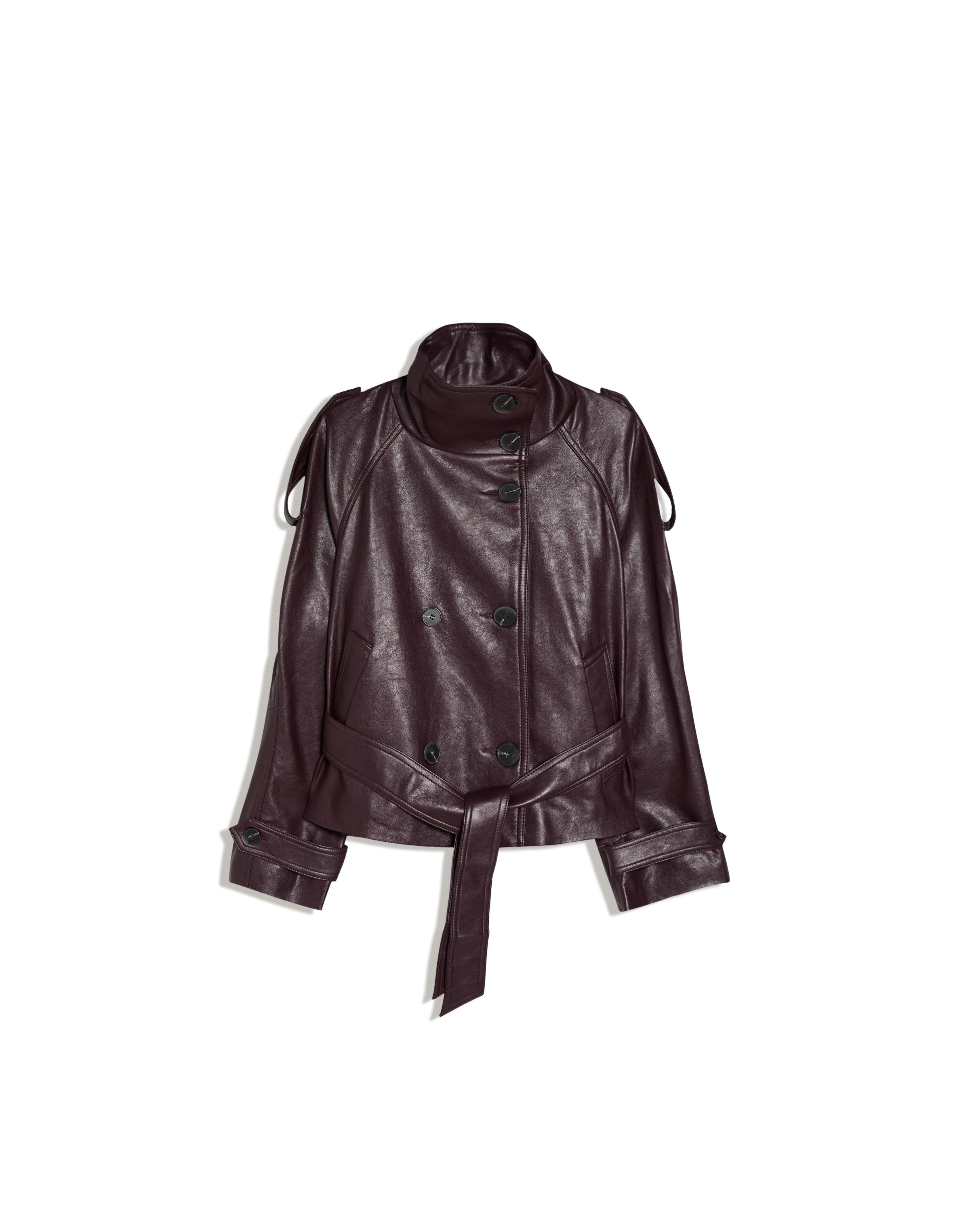 Short leather effect trench jacket — Burgundy