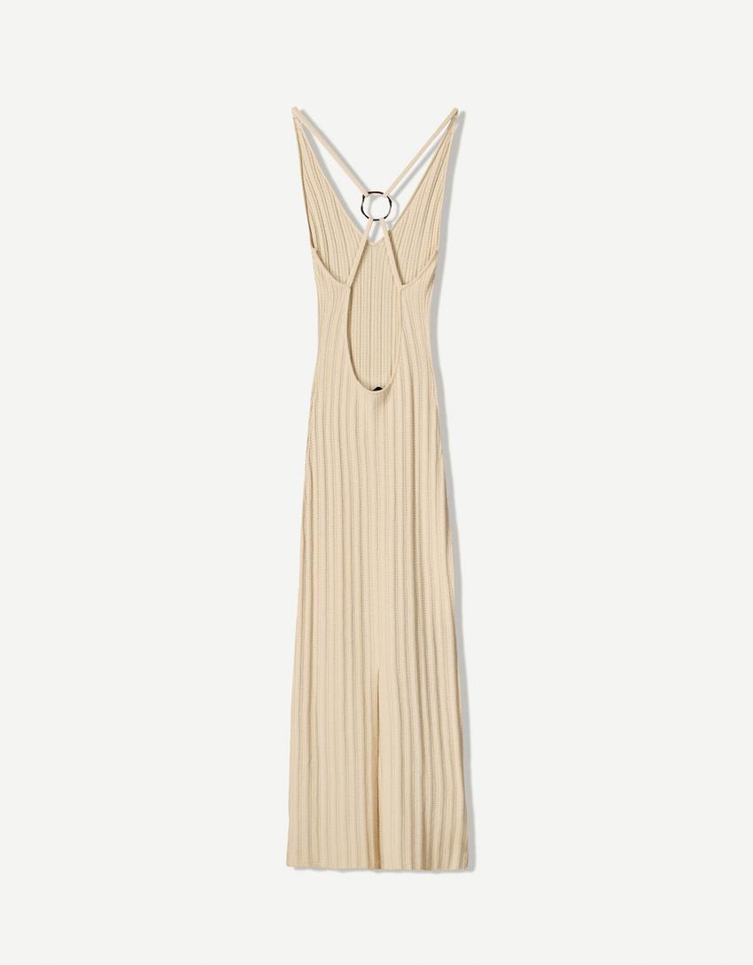 Robe midi bretelles anneau-Écru-4
