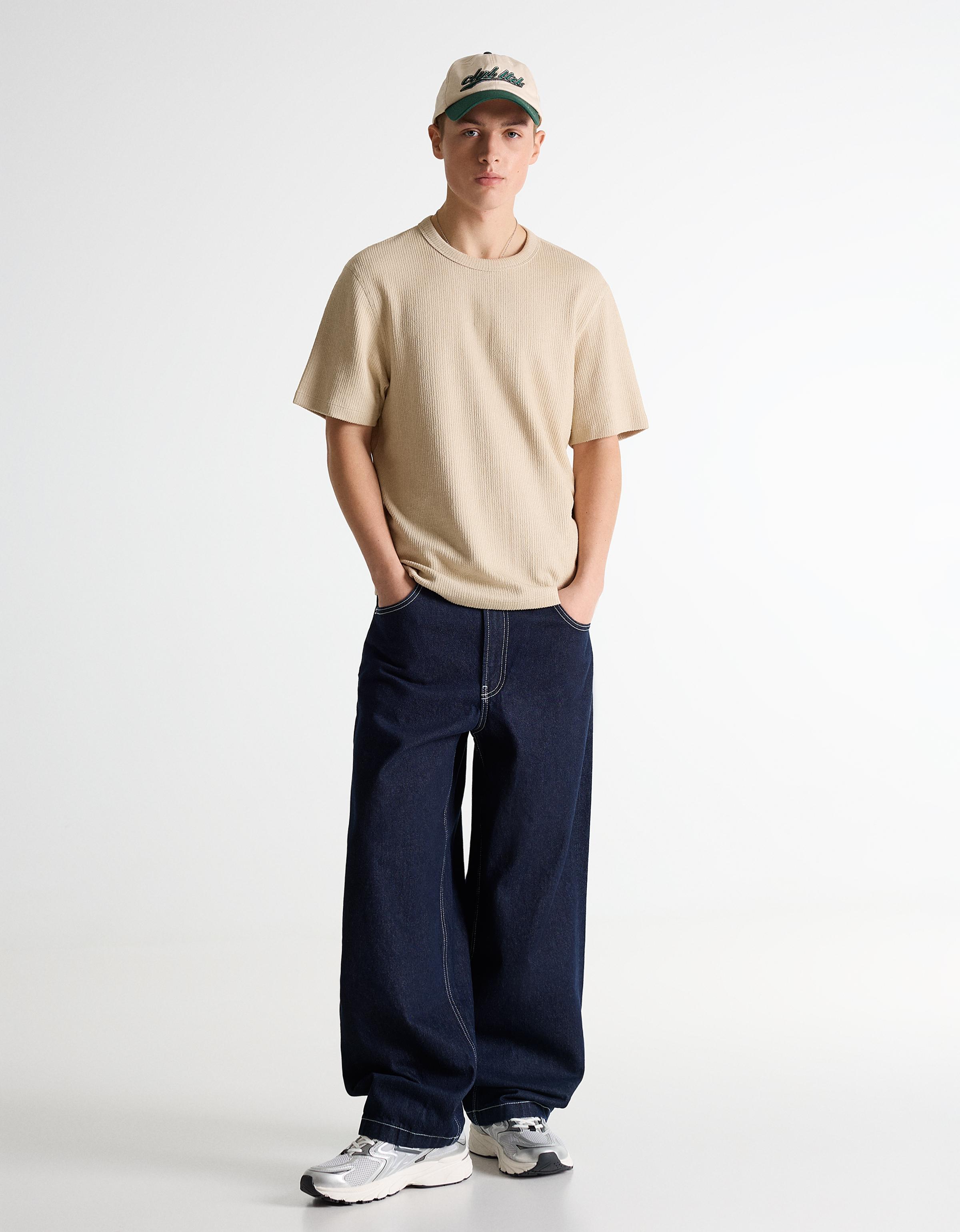 Short sleeve textured T-shirt — Camel
