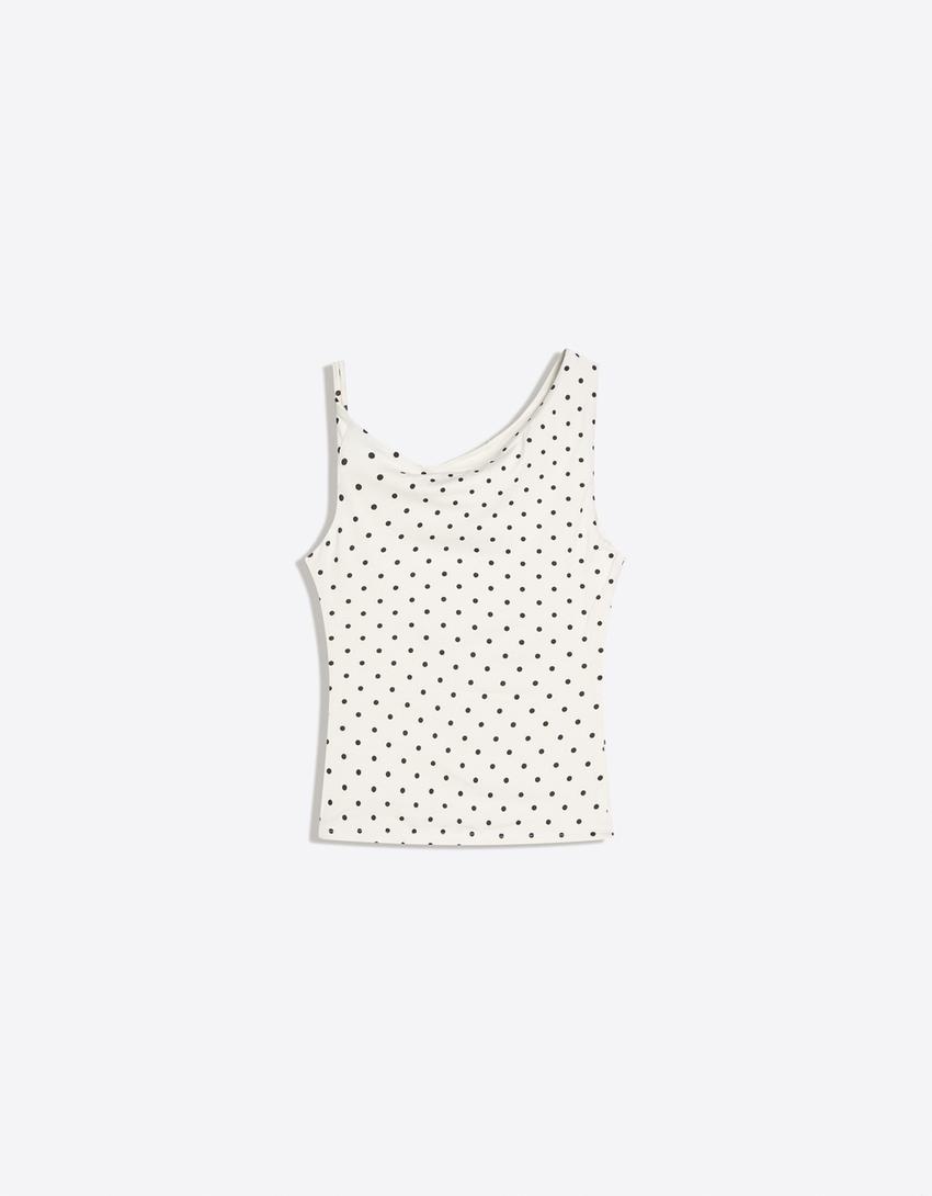 Asymmetric polka dot top-White