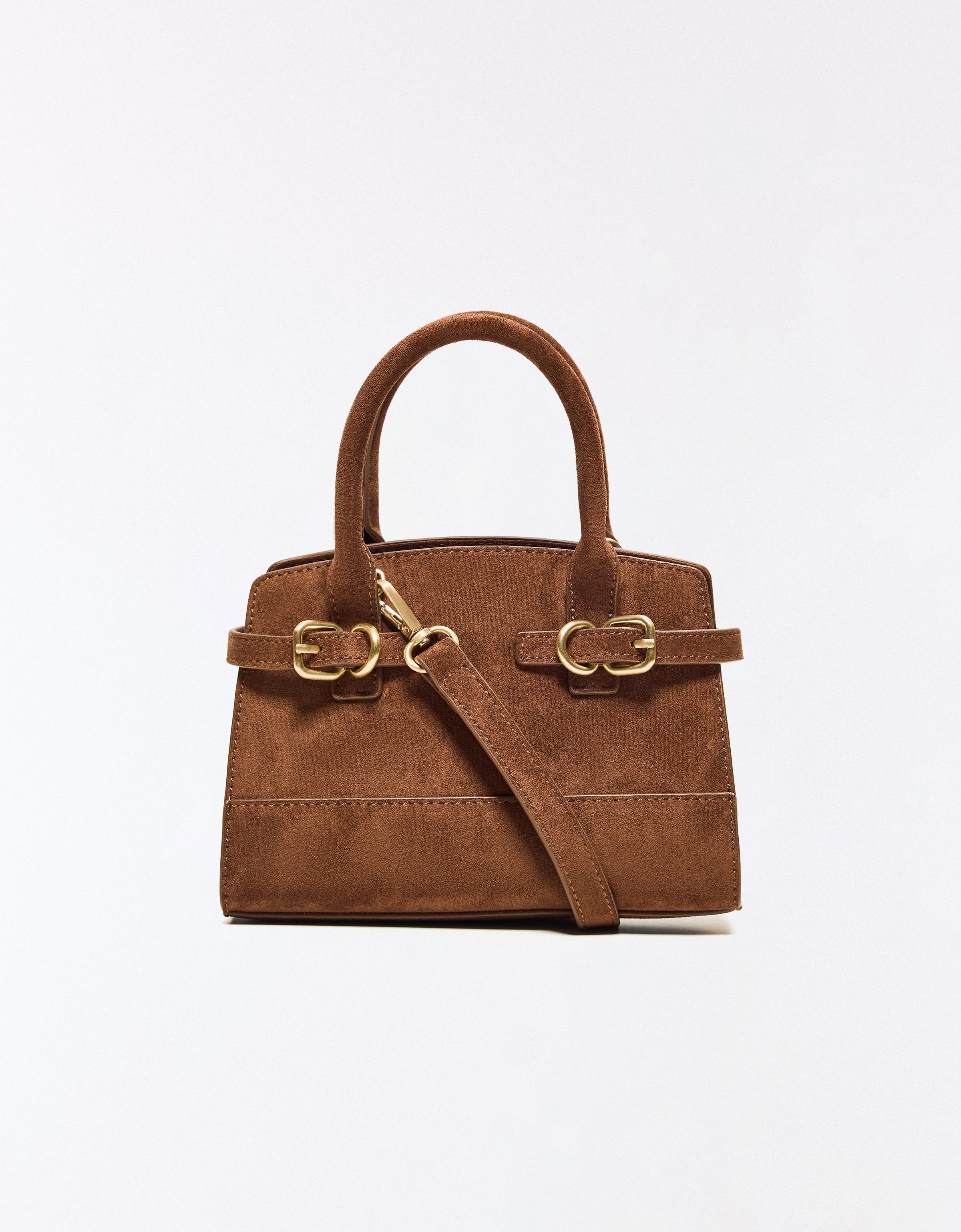 Faux suede buckle bag — Brown