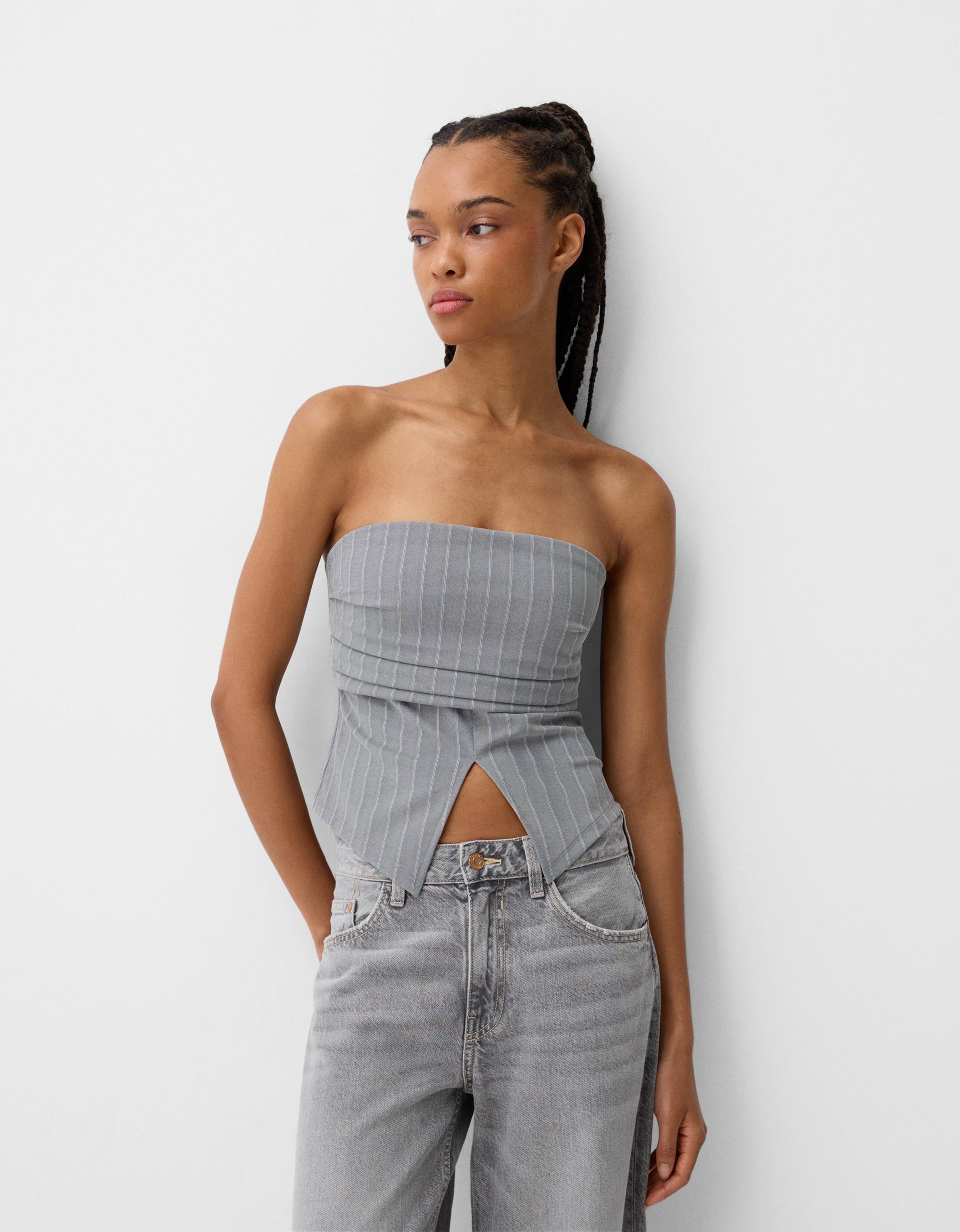 Bershka Bandeau-Top Damen M Grau