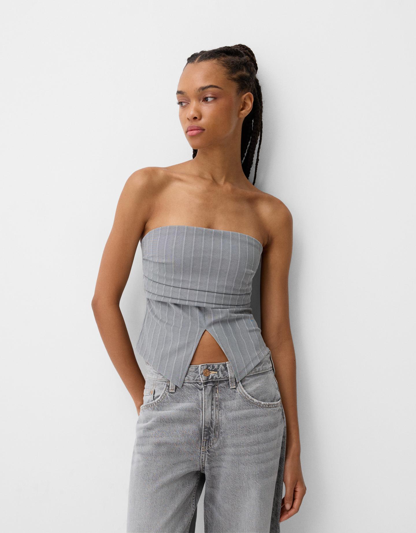 Bershka Top A Fascia Donna Xs Grigio