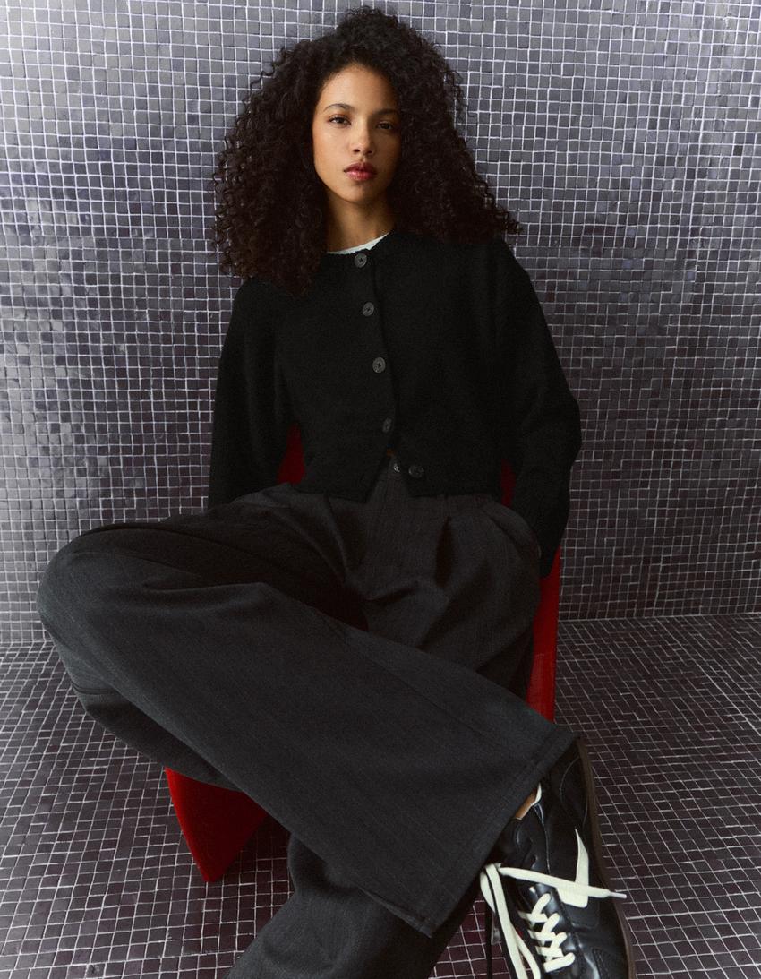 Soft touch crew neck jacket-Black
