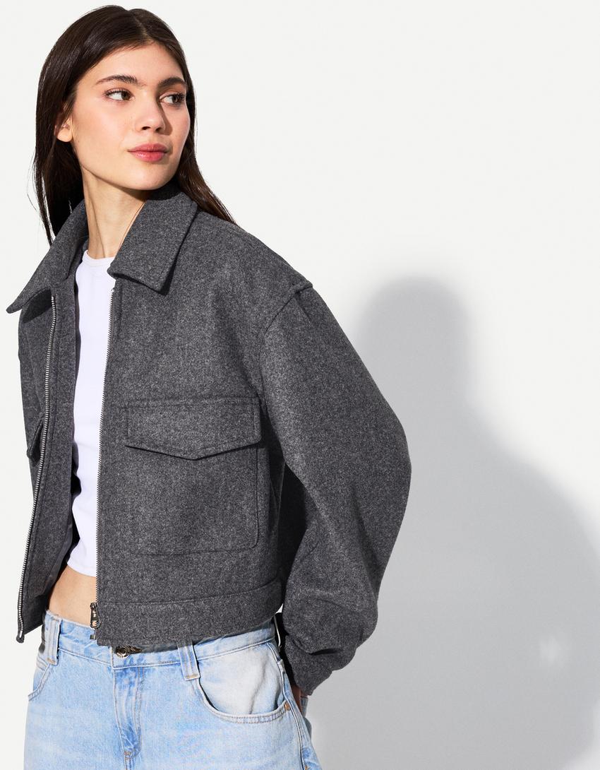 Casaco cropped suave-Cinzento-escuro