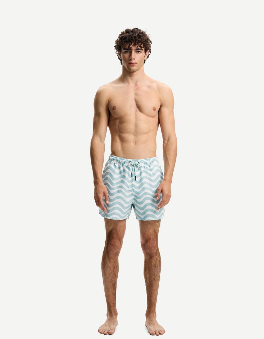 Printed swimming trunks-Light blue
