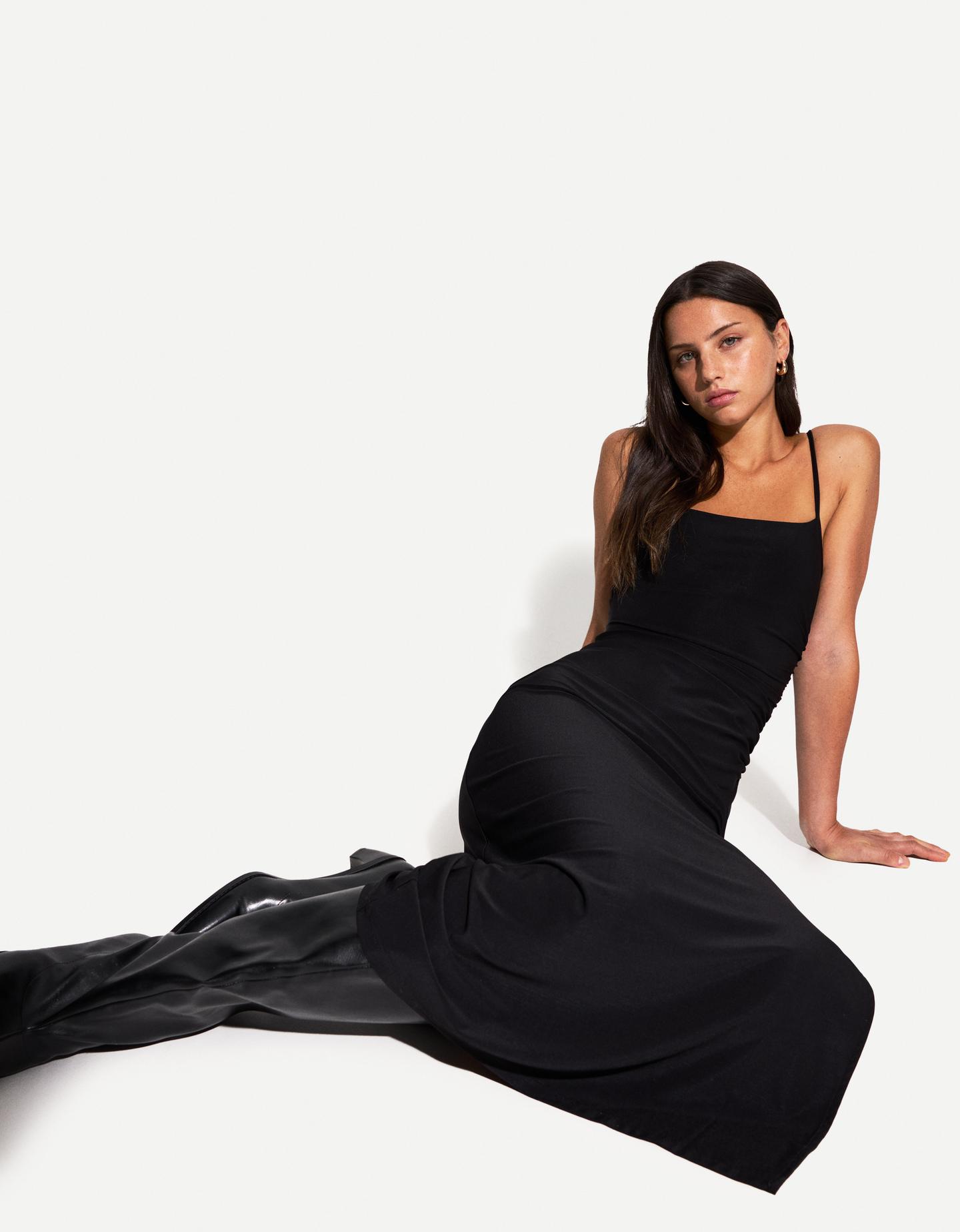 Bershka Midikleid Mit Trägern Damen L Schwarz günstig online kaufen