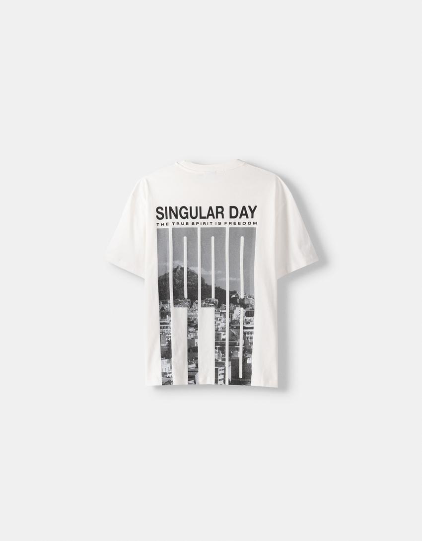 Boxy-fit short sleeve print T-shirt-Off white