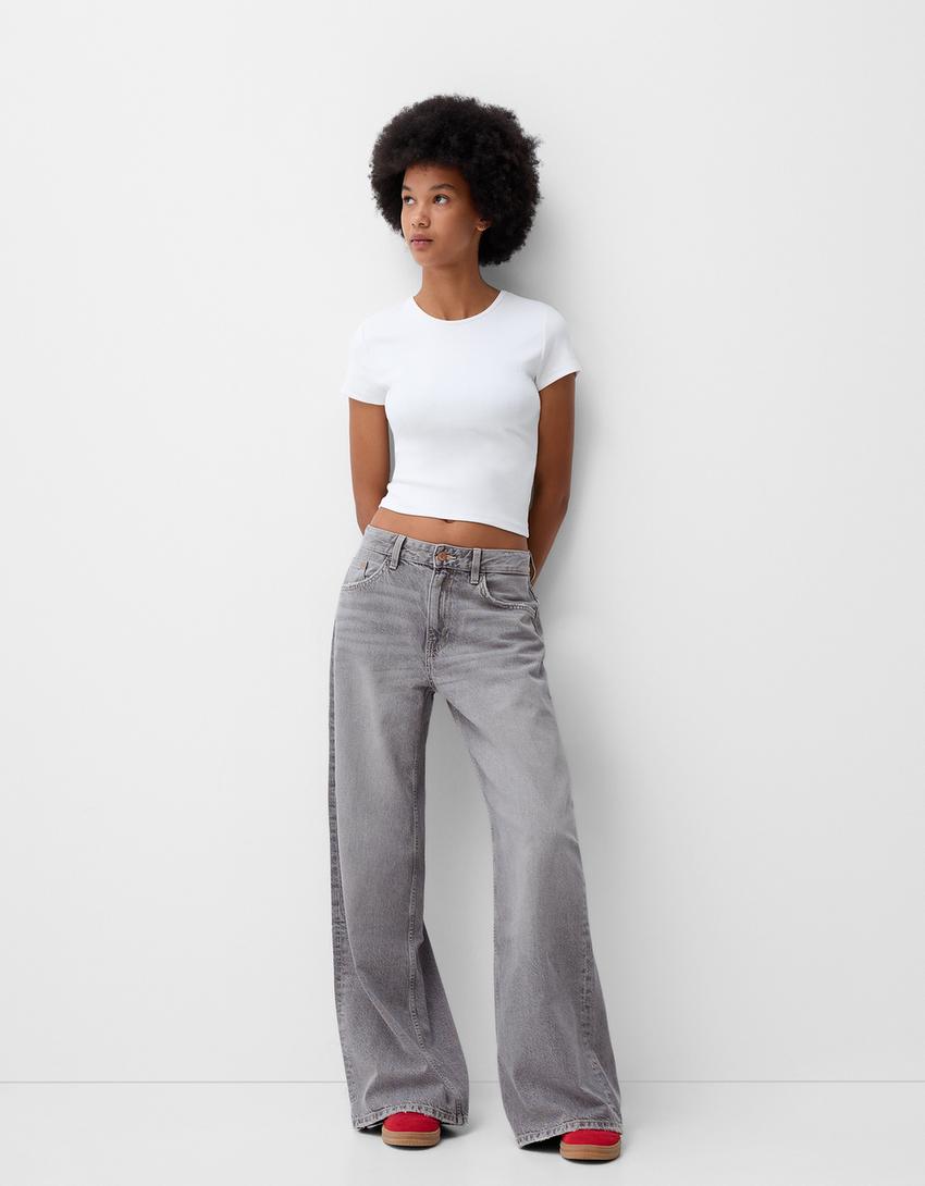 Wide-leg jeans-Grey