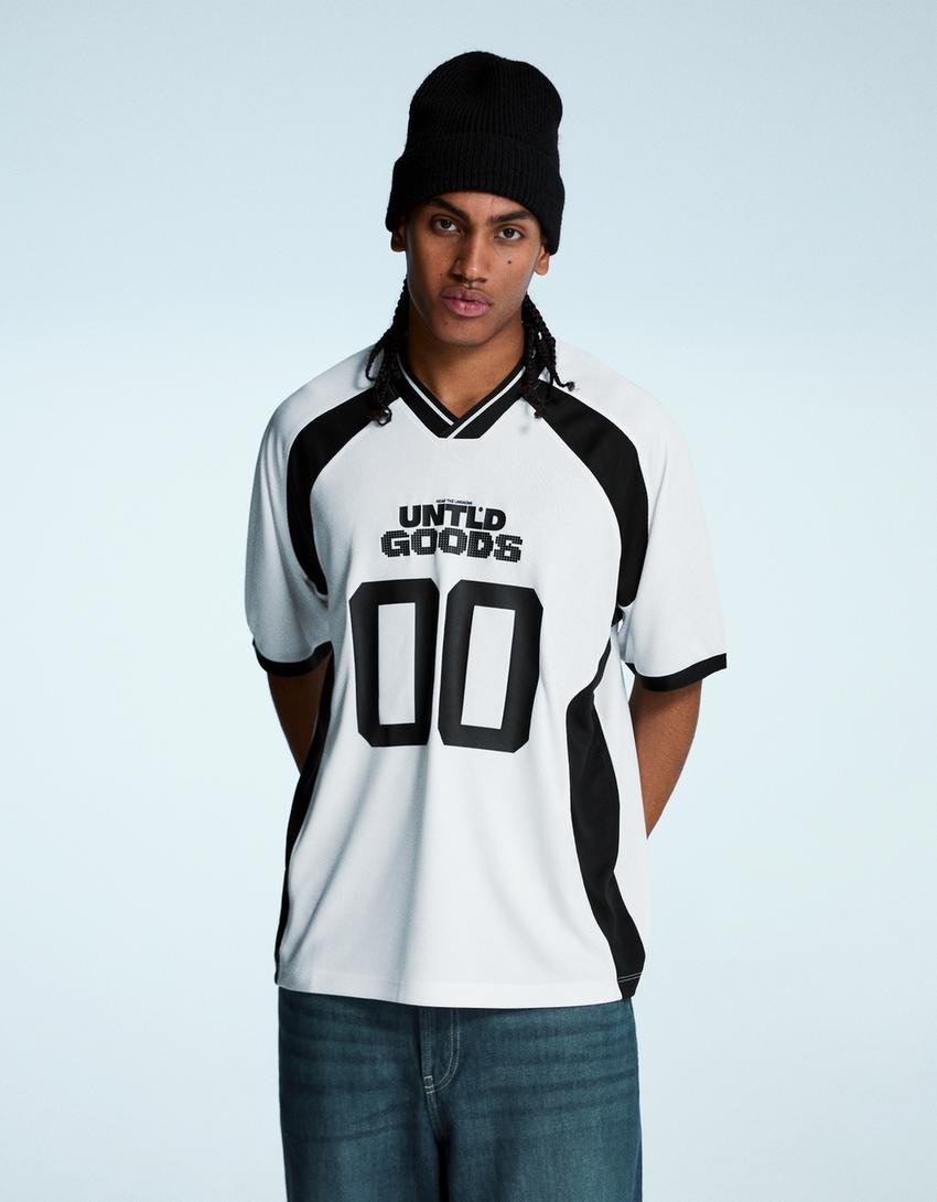 Camiseta manga corta sport print-Blanco / Negro