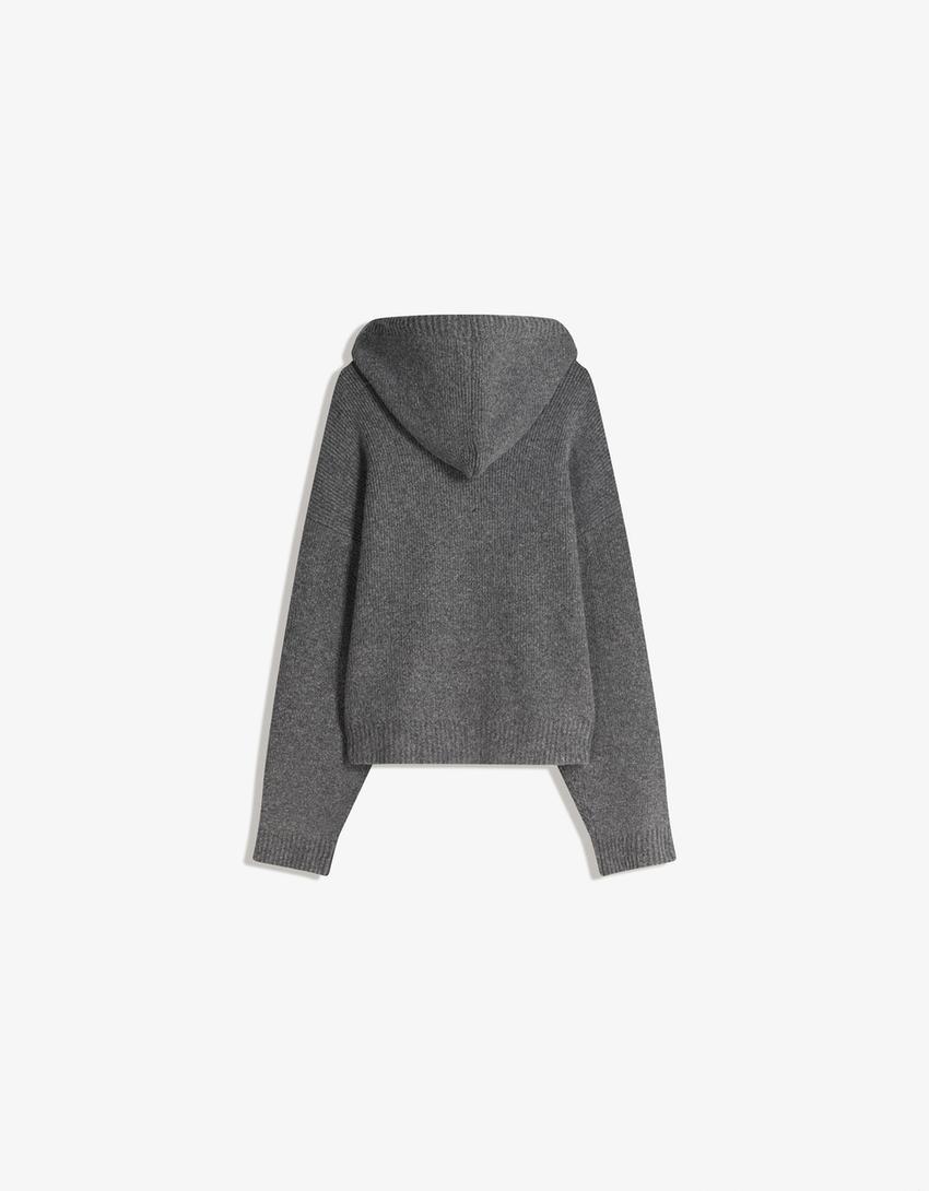 Hooded zip-up cardigan-Grey