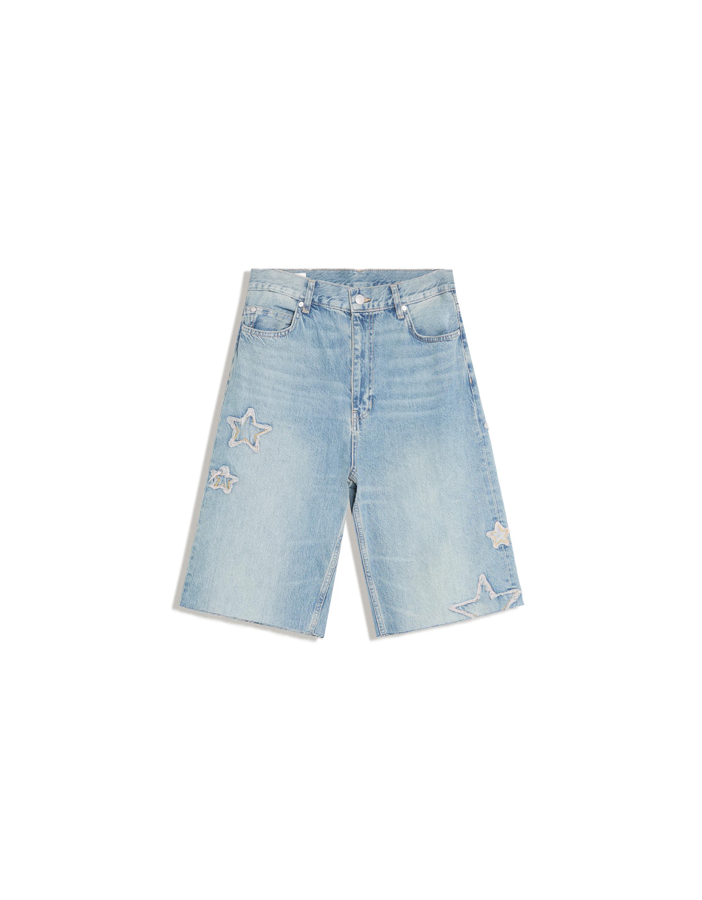 Star patch baggy denim Bermuda shorts — Light blue