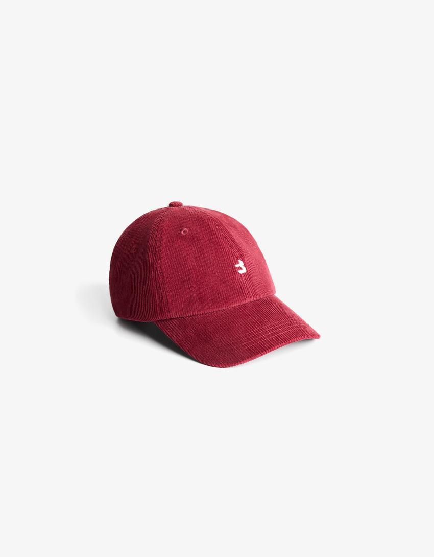 Casquette en velours côtelé brodé-Bordeaux