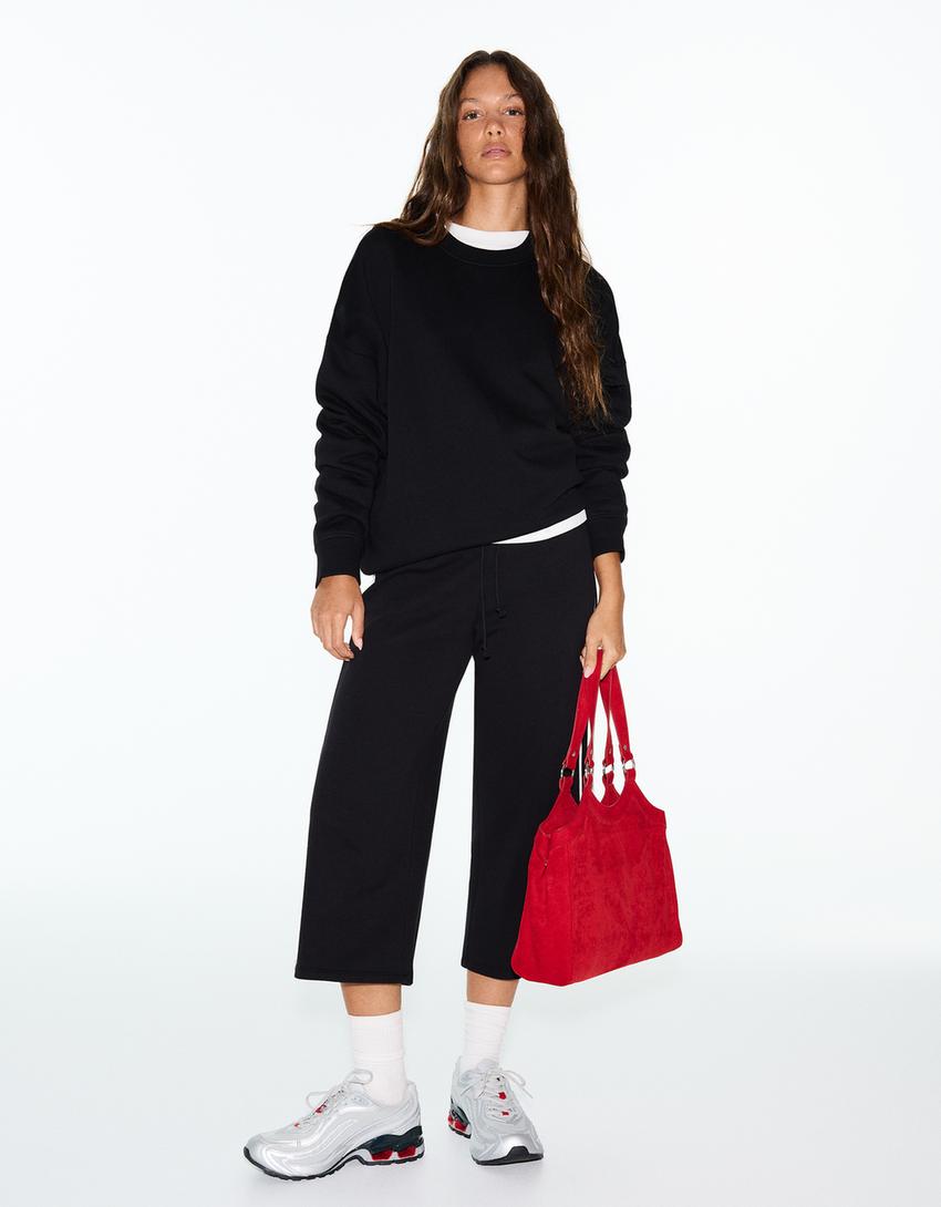 Bisiklet yaka sweatshirt-Siyah