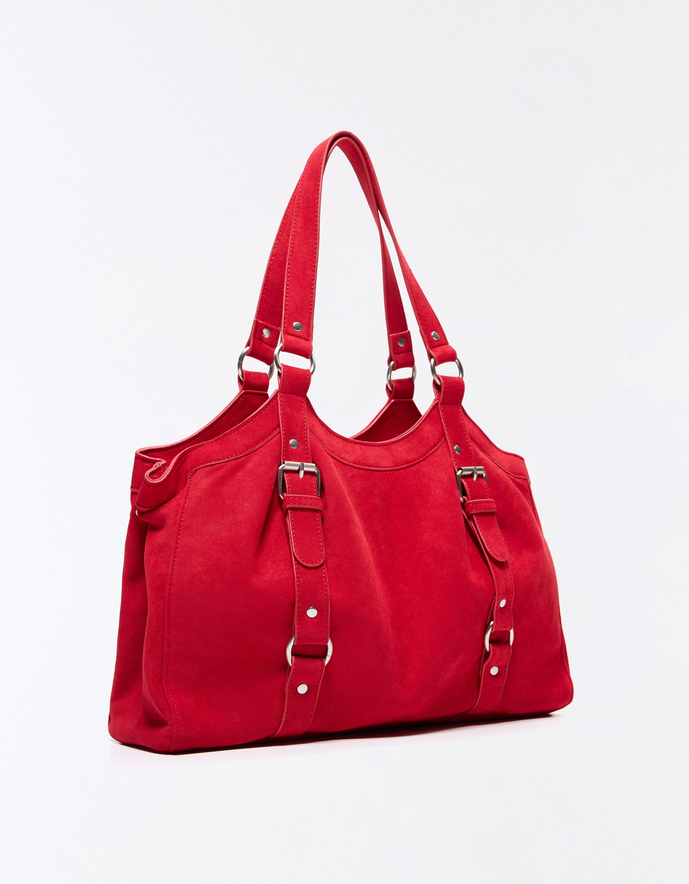 Faux suede buckle bag — Red