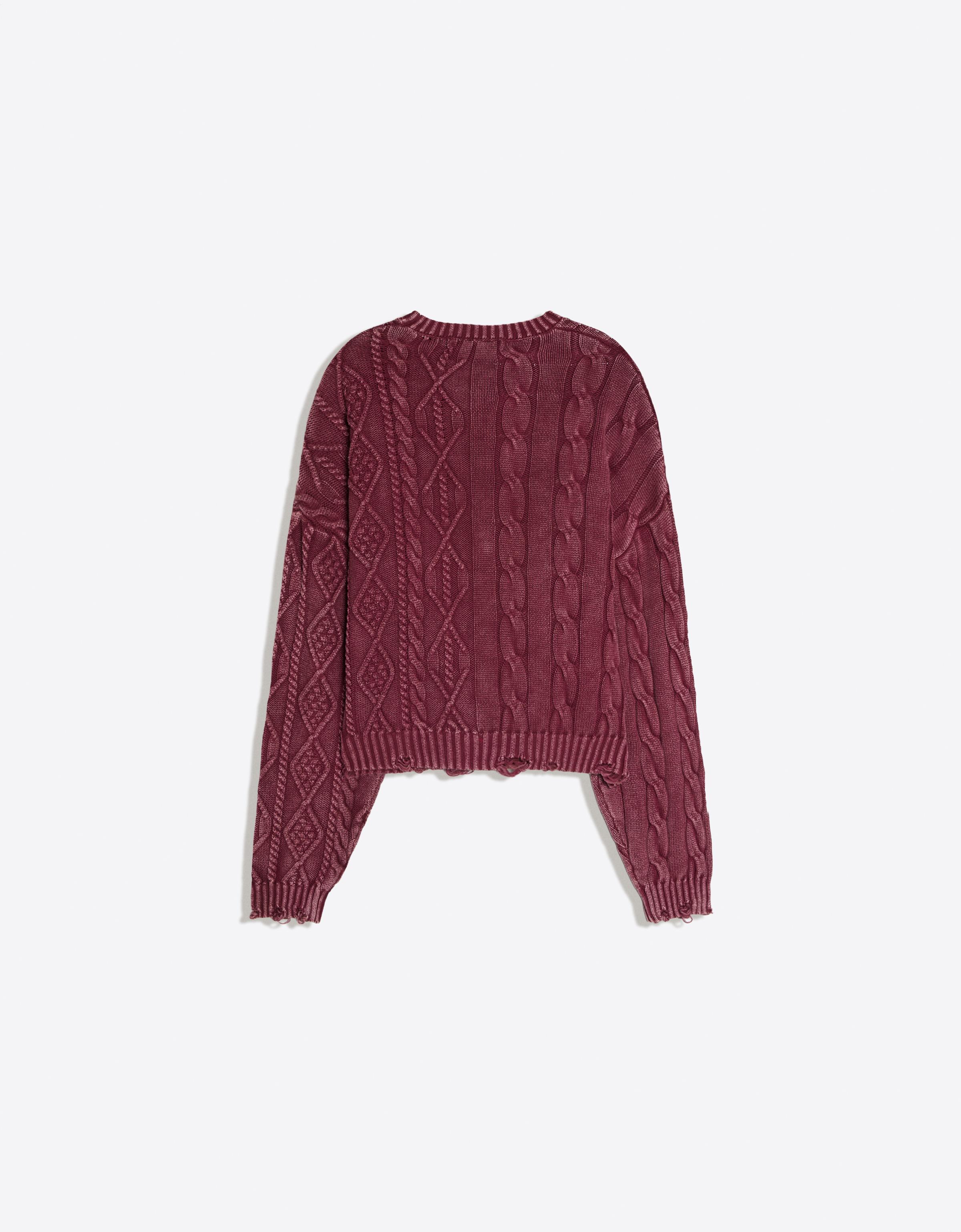 Washed-effect cable-knit jumper — Maroon