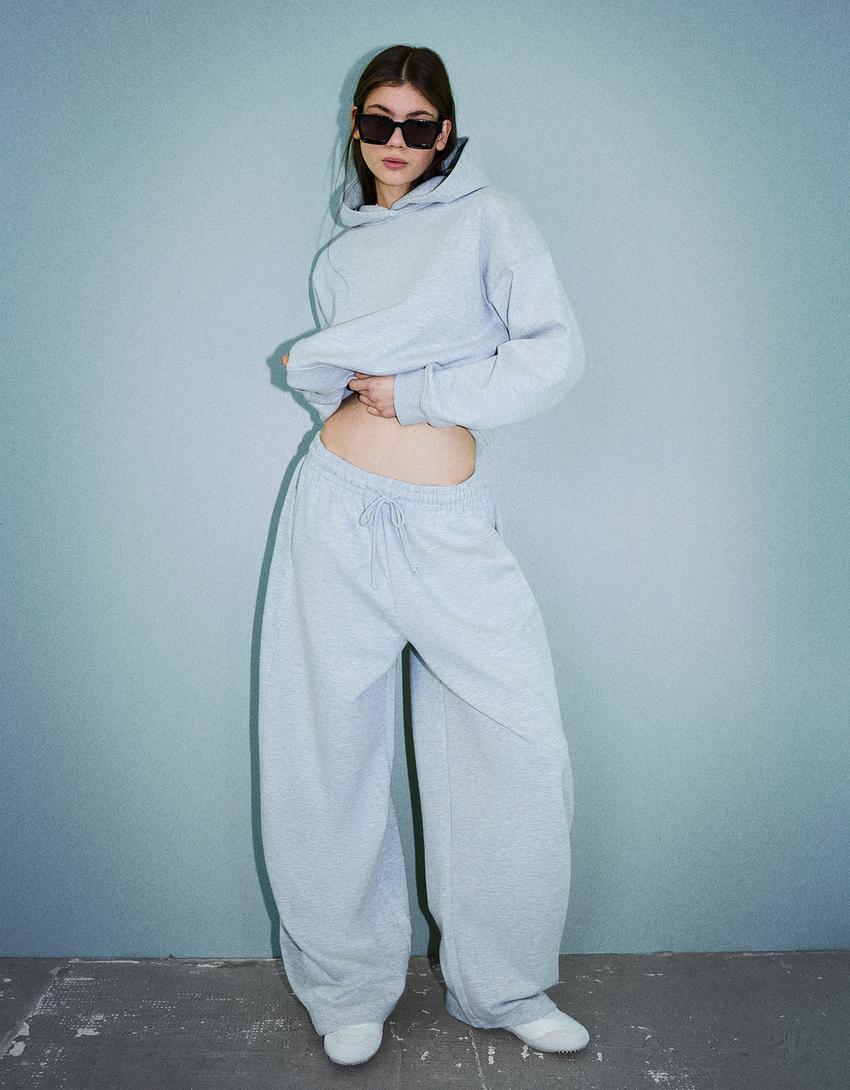 Sweatshirt material barrel pants-Grey