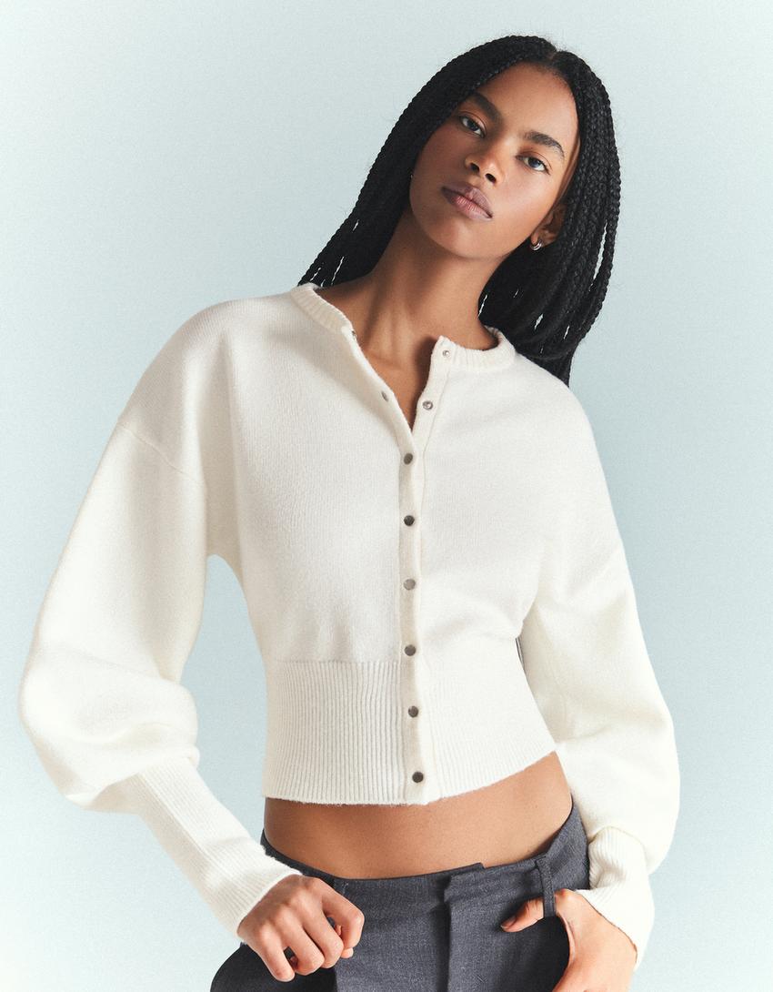 Taillierter Cardigan Rippstrick-Rohweiß