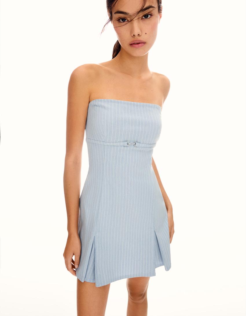 Vestito mini a fascia con cintura-Azzurro Chiaro-2