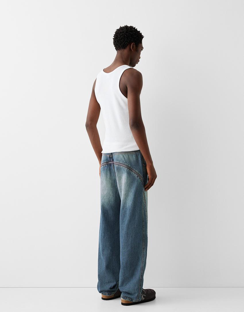 Jean baggy à fermetures Éclair-Bleu lavé-2