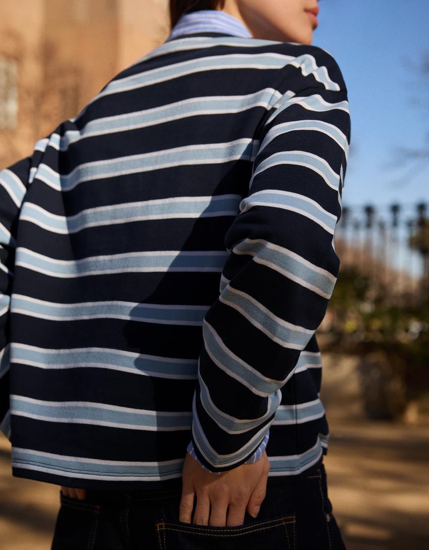 Striped crew neck sweater-Navy