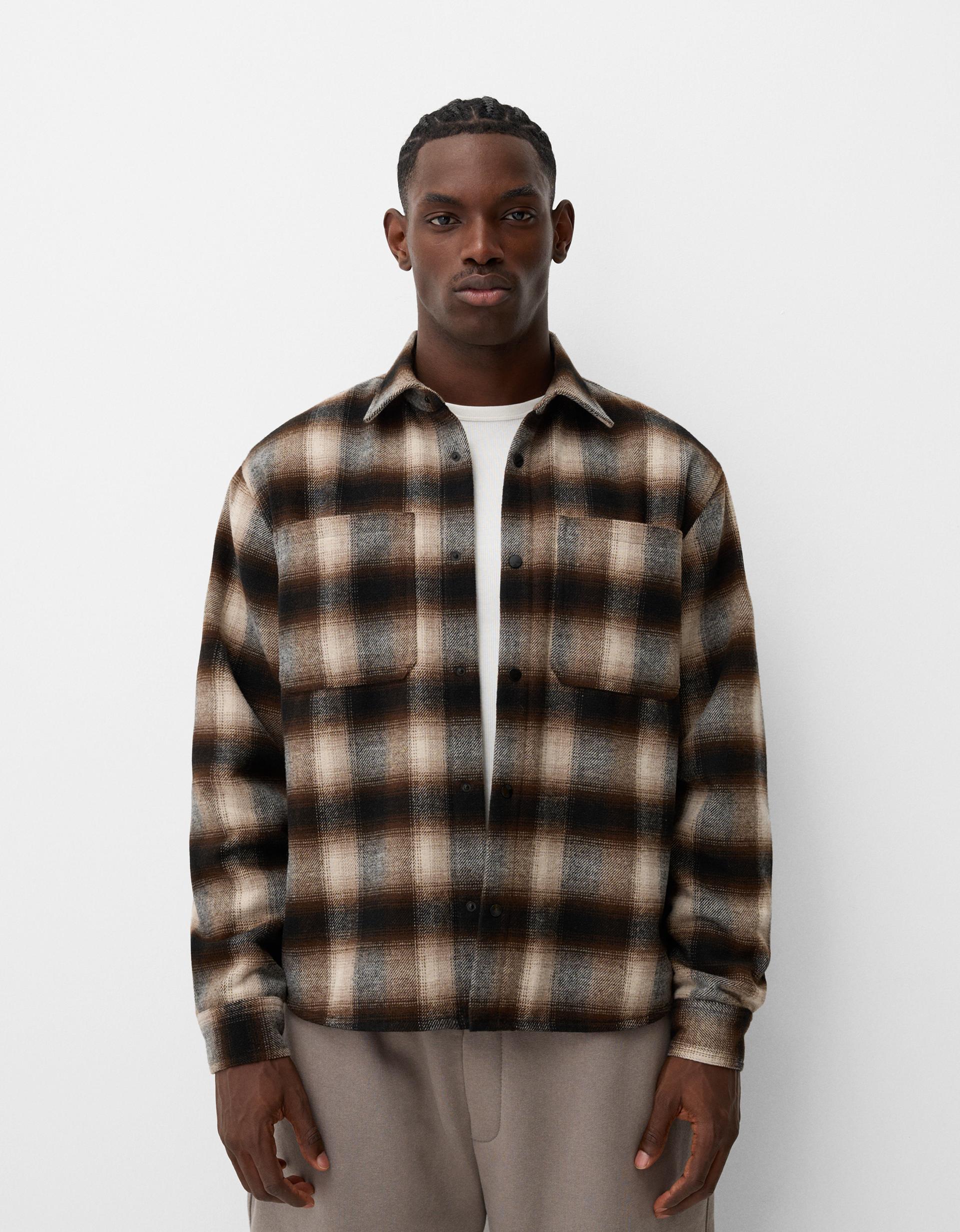 Overshirt Bershka Flannel Jacket Boxy-fit Flannel Overshirt Men