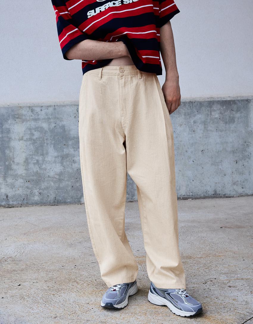 Super baggy linen trousers-Sand