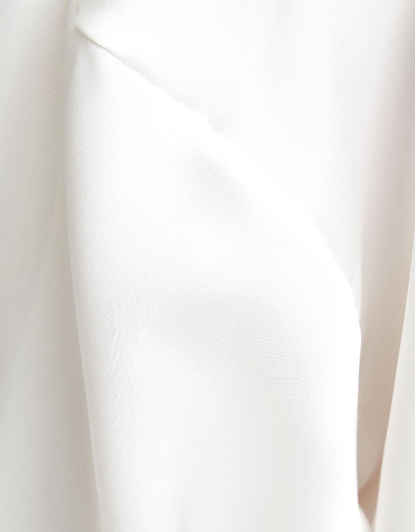 Satin long sleeve cropped shirt-Cream-5