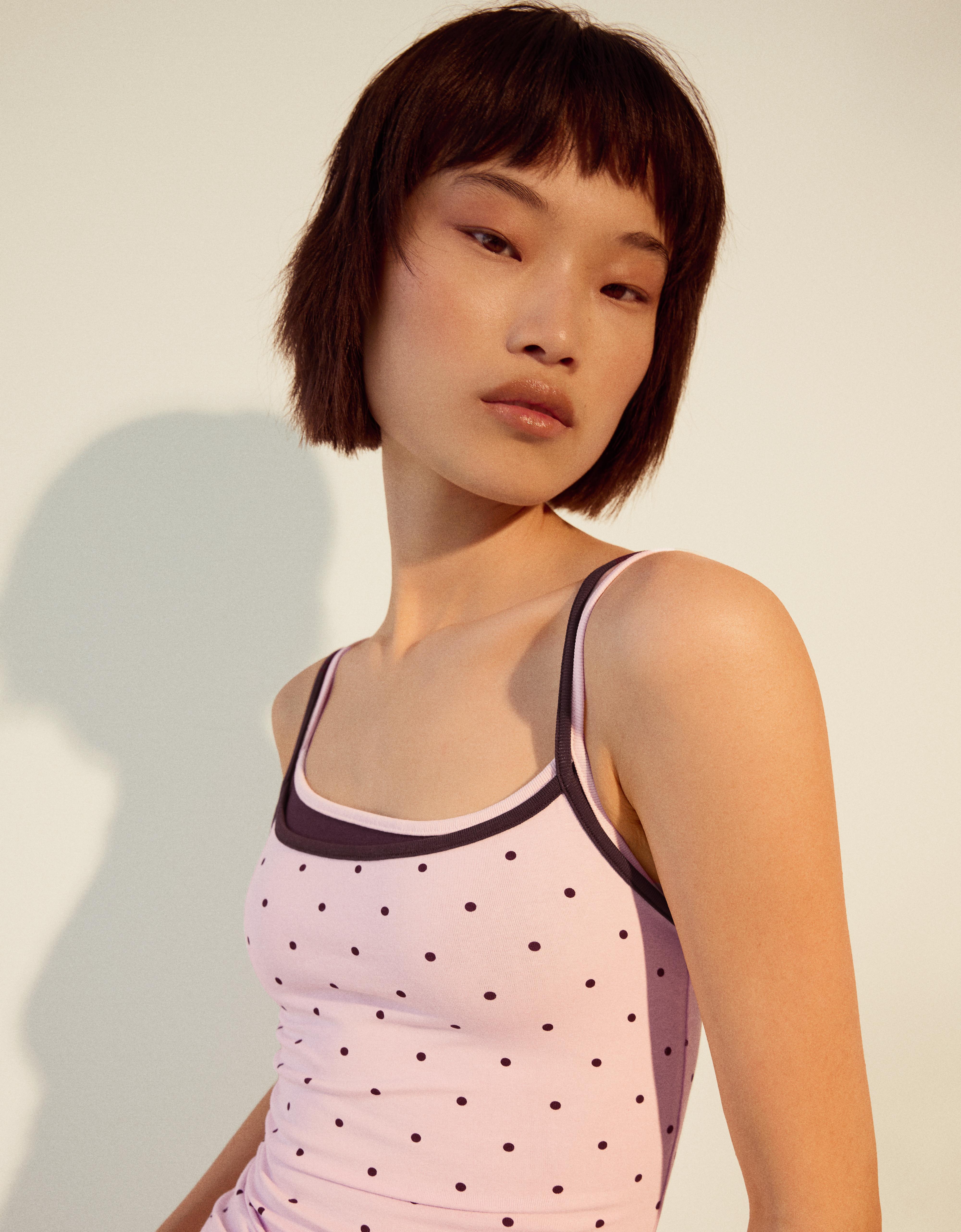 Contrast strappy top — Pink