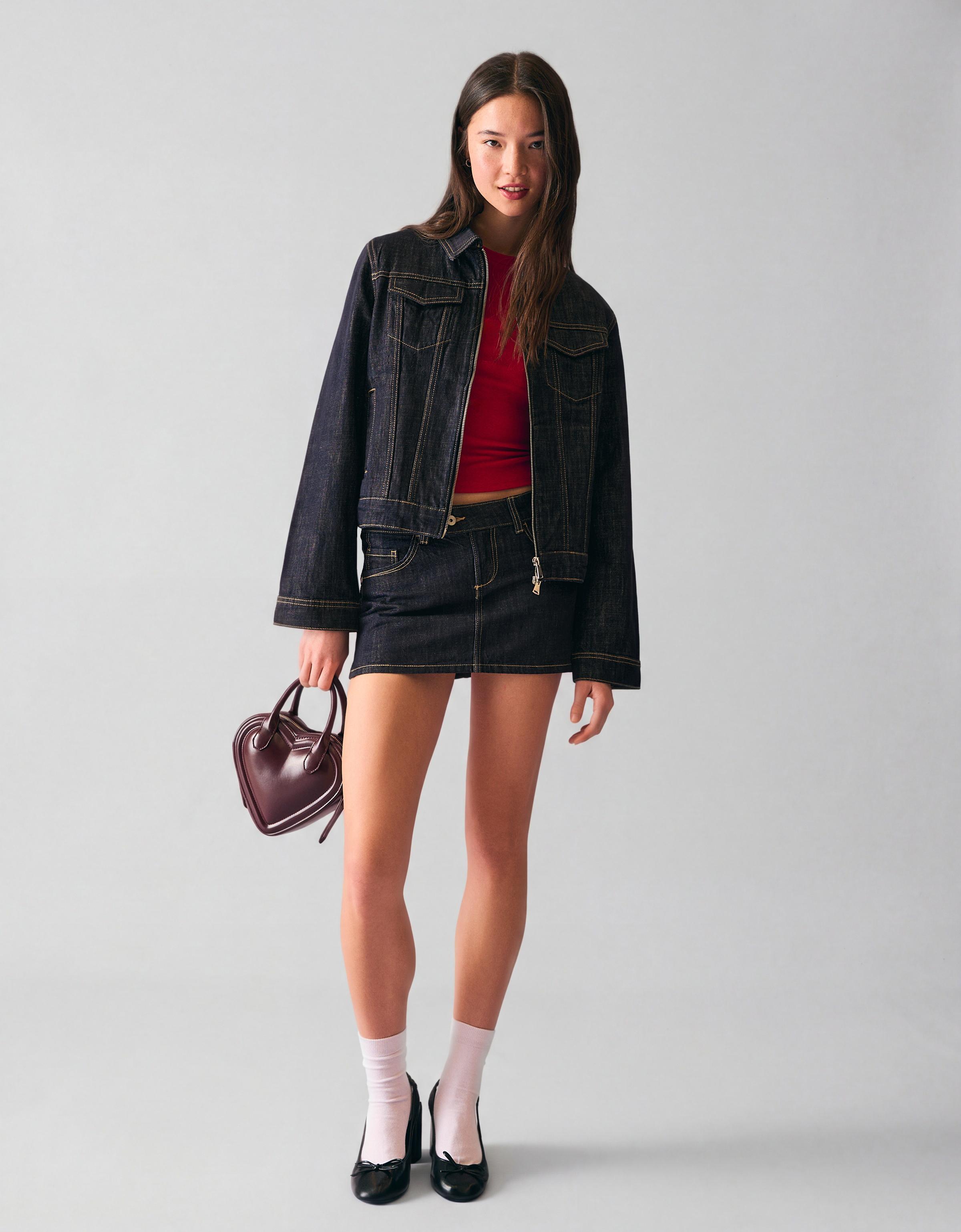 İşlemeli denim mini etek - Görsel 28