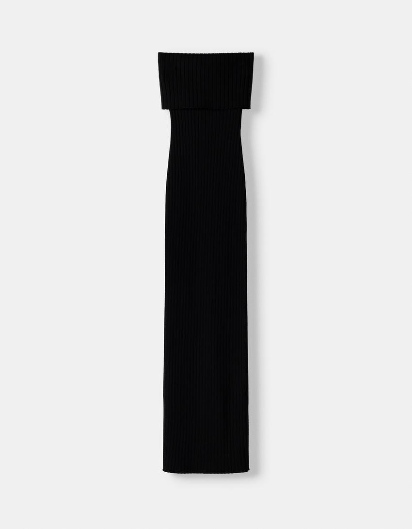 Striped bandeau midi dress-Black