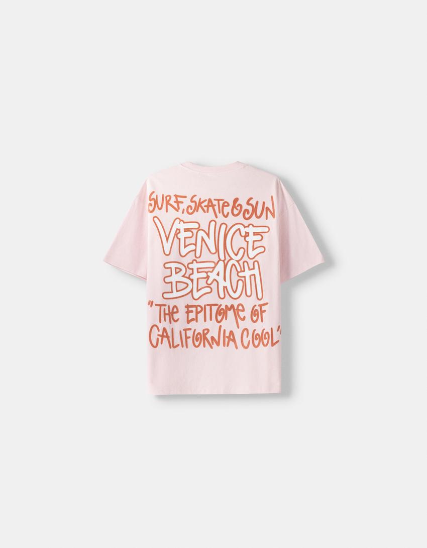 Boxy-fit short sleeve print T-shirt-Pink