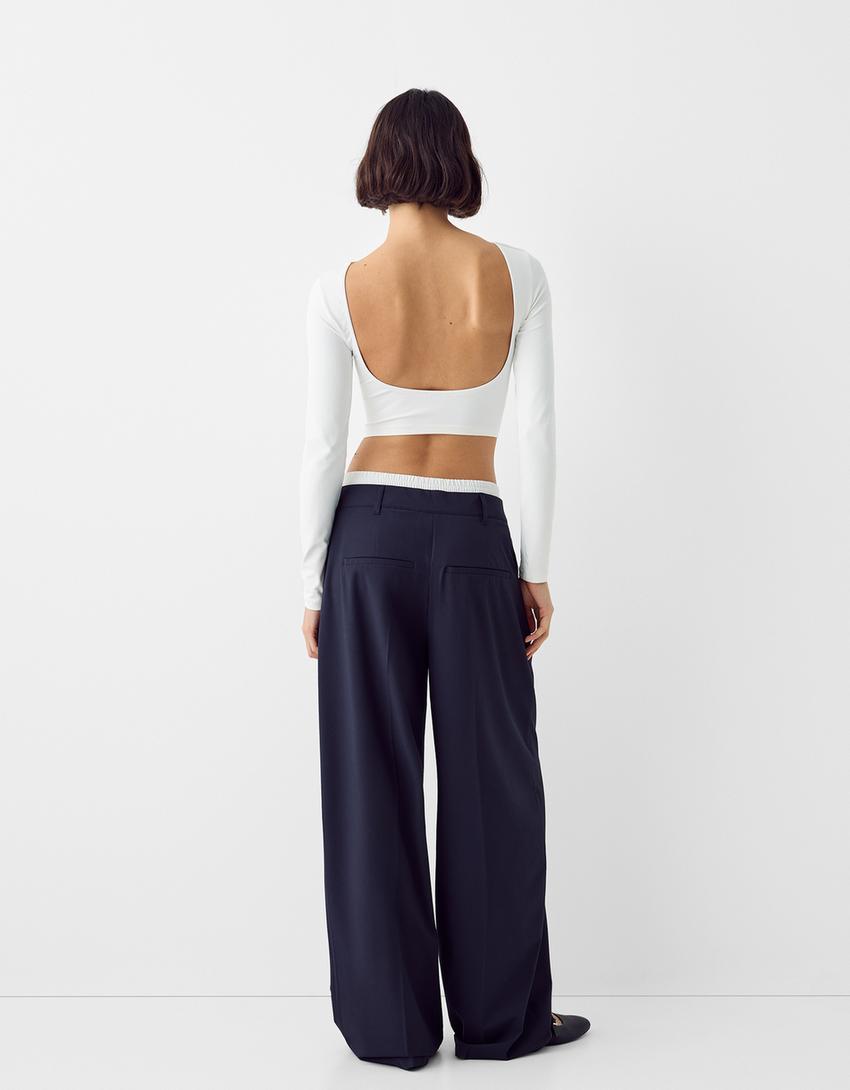 Long sleeve T-shirt with an open back-Off white