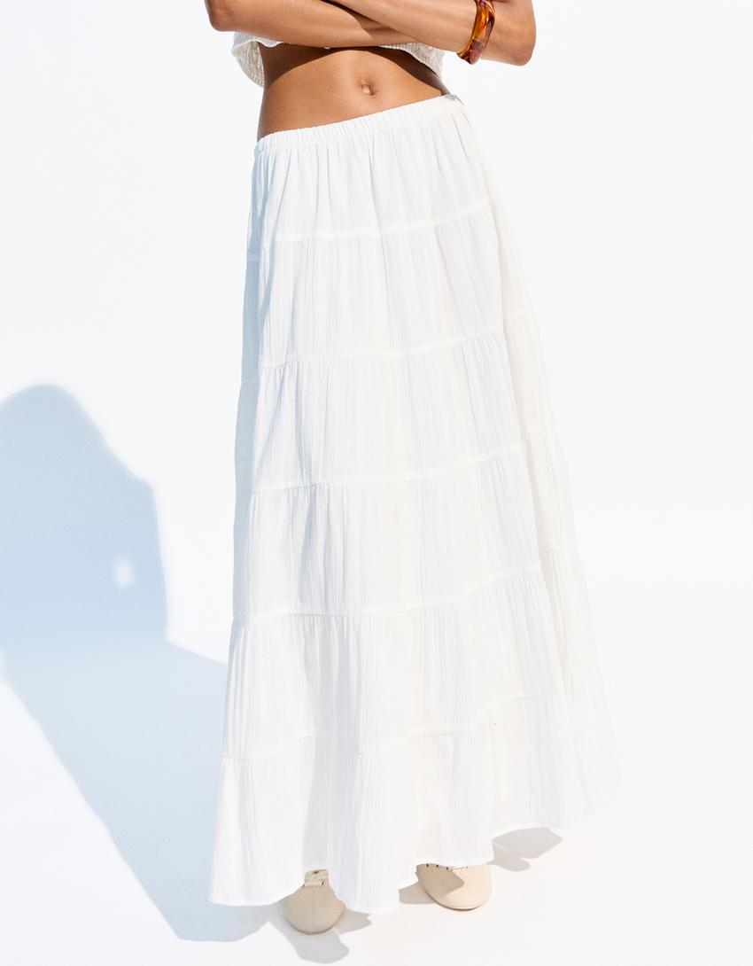 Stradivarius PEASANT - Jupe longue - white/blanc Stradivarius PEASANT - Jupe longue - white/blanc