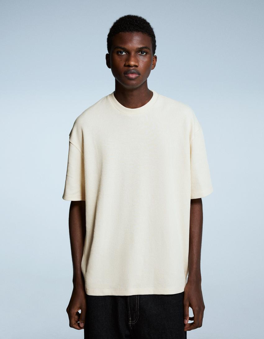 Textured short sleeve T-shirt-Off white