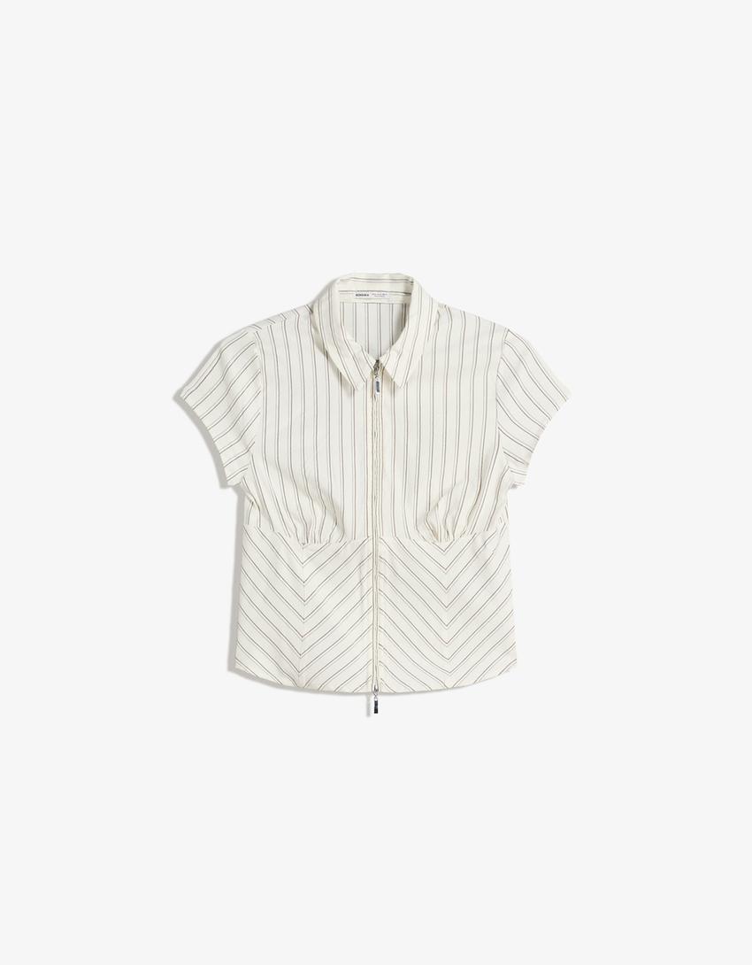 Short sleeve shirt with zip-Grey-3